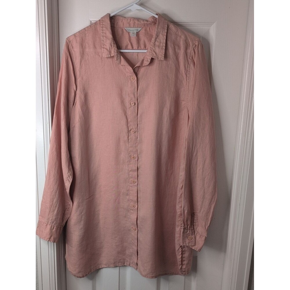 Garnet Hill 100% Linen Dusty Rose Button-Down Shirt Size L